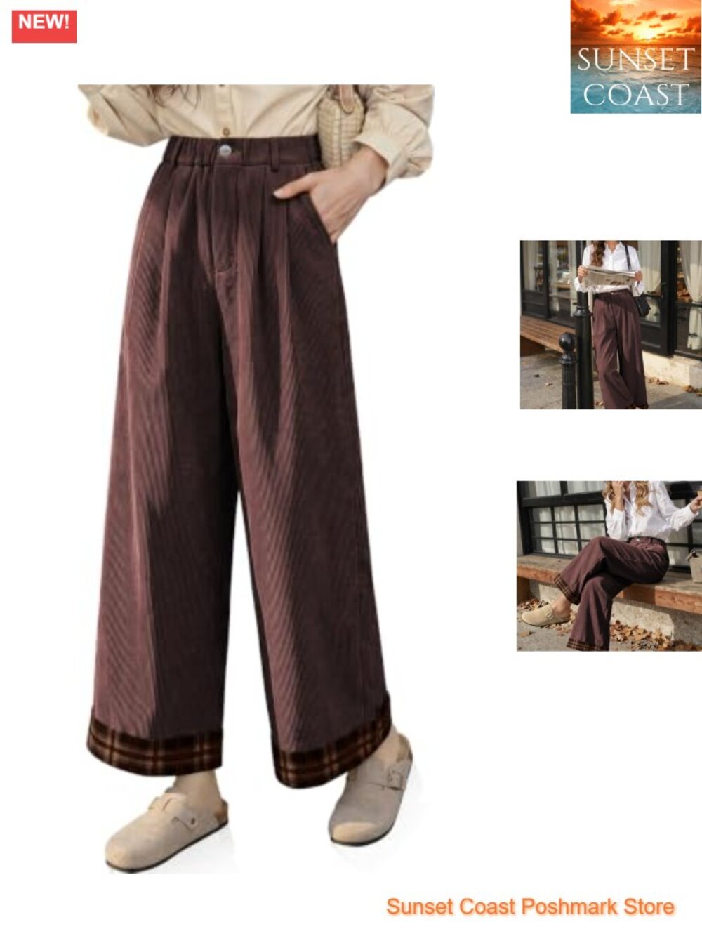 Women's Corduroy Wide Leg Baggy Pants High Rise Pleated Palazzo Trousers